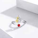 Bague en argent sterling avec chien et fille – ajustable et symbolique