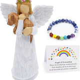 Coffret cadeau commémoratif pour chien avec figurine « Ange de l'amitié » et bracelet chakra « Rainbow Bridge »