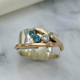 Bague vintage en or et argent avec cristal turquoise