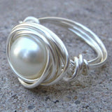 Bague vintage en argent avec fine perle