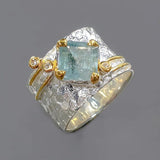 Bague vintage en argent et or avec turquoise
