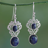 Boucles d'oreilles vintage en argent et pierre bleue