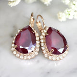 Boucles d'oreilles vintage en zircone rouge en forme de goutte