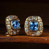 Boucles d'oreilles vintage en verre bleu cubique ancien