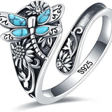 Bague cuillère en argent sterling et turquoise – Bague vintage bohème avec libellule