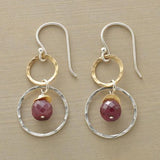 Boucles d'oreilles vintage en pierre rouge, or et argent