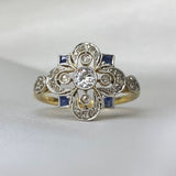Bague mandala vintage en cristal bleu