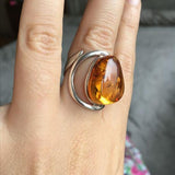 Bague vintage en argent et verre orange