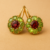 Boucles d'oreilles vintage arrondies en cristal vert et rouge