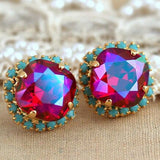 Boucles d'oreilles vintage en grenat et opale bleue