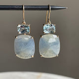 Boucles d'oreilles vintage en verre bleu et blanc avec zircone