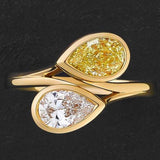 Bague vintage en cristal blanc et jaune et or
