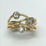 Bague vintage irrégulière en or et zircone