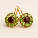 Boucles d'oreilles vintage arrondies en cristal vert et rouge