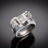 Bague épaisse vintage en argent et cristal blanc