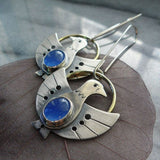 Boucles d'oreilles vintage en argent avec oiseau bleu en cristal
