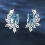 Boucles d'oreilles vintage en zircone bleue en forme de feuille