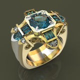 Bague vintage avec croix en cristal bleu