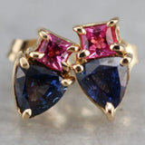 Boucles d'oreilles vintage en verre bleu et rose