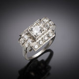 Bague épaisse vintage en verre blanc et argent