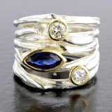 Bague vintage en argent avec œil en zircone bleue superposée