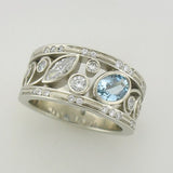 Bague vintage en zircone argentée et bleue