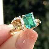Bague vintage carrée à double pierre principale en zircon