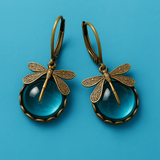Boucles d'oreilles sphériques libellule en or antique