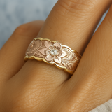 Bague vintage en or avec fleur rose