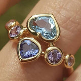 Bague vintage en verre bleu en forme de cœur