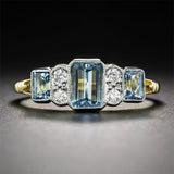 Bague vintage en cristal bleu et blanc et or