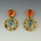 Boucles d'oreilles vintage rondes en cristal orange et vert