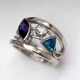 Bague creuse vintage en argent avec cristaux bleus