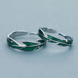 Bague Réglable en Argent avec Feuilles Vertes Irrégulières