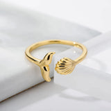 Bague Réglable Queue de Sirène avec Coquille en Or