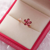 Bague Réglable Fleur en Cristal Rouge en Or