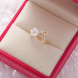 Bague Réglable en Or avec Fleurs Sauvages et Zircons