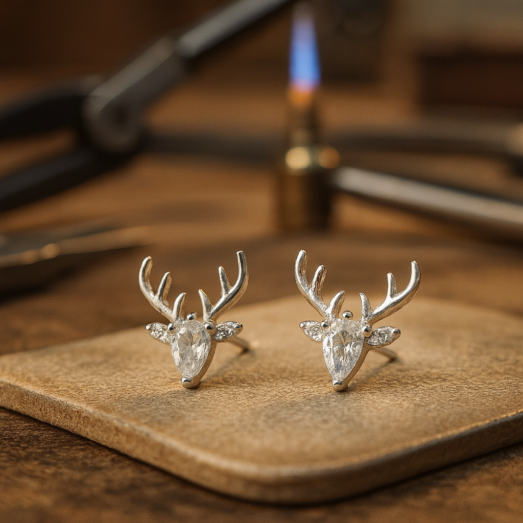 Boucles d'oreilles en forme de bois avec zircone transparente