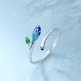 Bague Ajustable en Argent avec Fleur Bleue