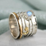 Bague tournante étoile et lune en pierre de lune