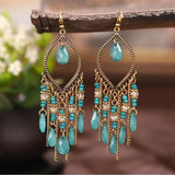 Boucles d'oreilles pendantes Boho Mandala en zircone bleue