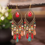 Boucles d'oreilles pendantes Boho Mandala en zircone rouge
