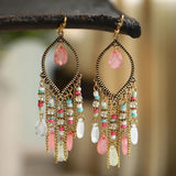 Boucles d'oreilles pendantes Boho Mandala en zircone rose