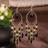 Boucles d'oreilles pendantes Boho Mandala en zircone noire