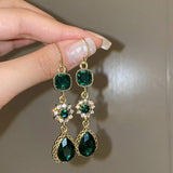 Boucles d'oreilles vintage de luxe en cristal vert