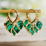 Boucles d'oreilles feuilles d'or vert