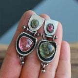 Boucles d'oreilles bicolores argentées Boho Crystal