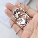 Boucles d'oreilles bohèmes chat en zircone bleue et argent sterling