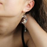 Boucles d'oreilles bohèmes chat en zircone bleue et argent sterling