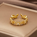 Bague Réglable Papillon avec Zirconia en Or